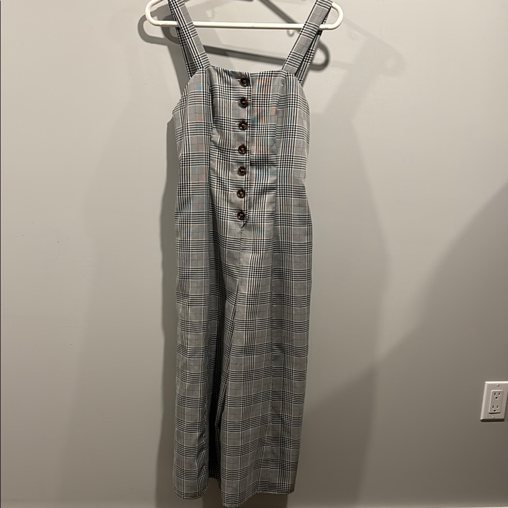 Lyon Plaid Jumpsuit with Button Accents